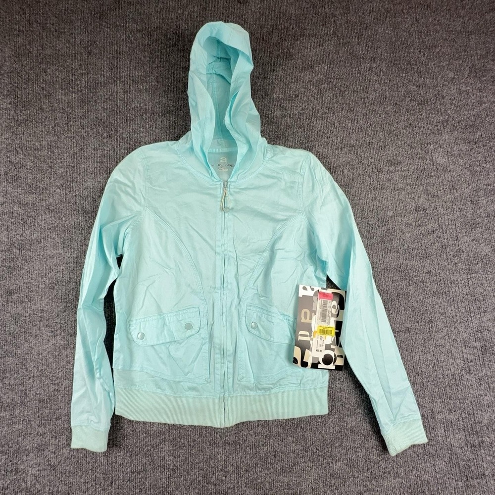Activology Jacket Womens PS Blue Hooded Full Zip Lightweight Stretch Activewear
